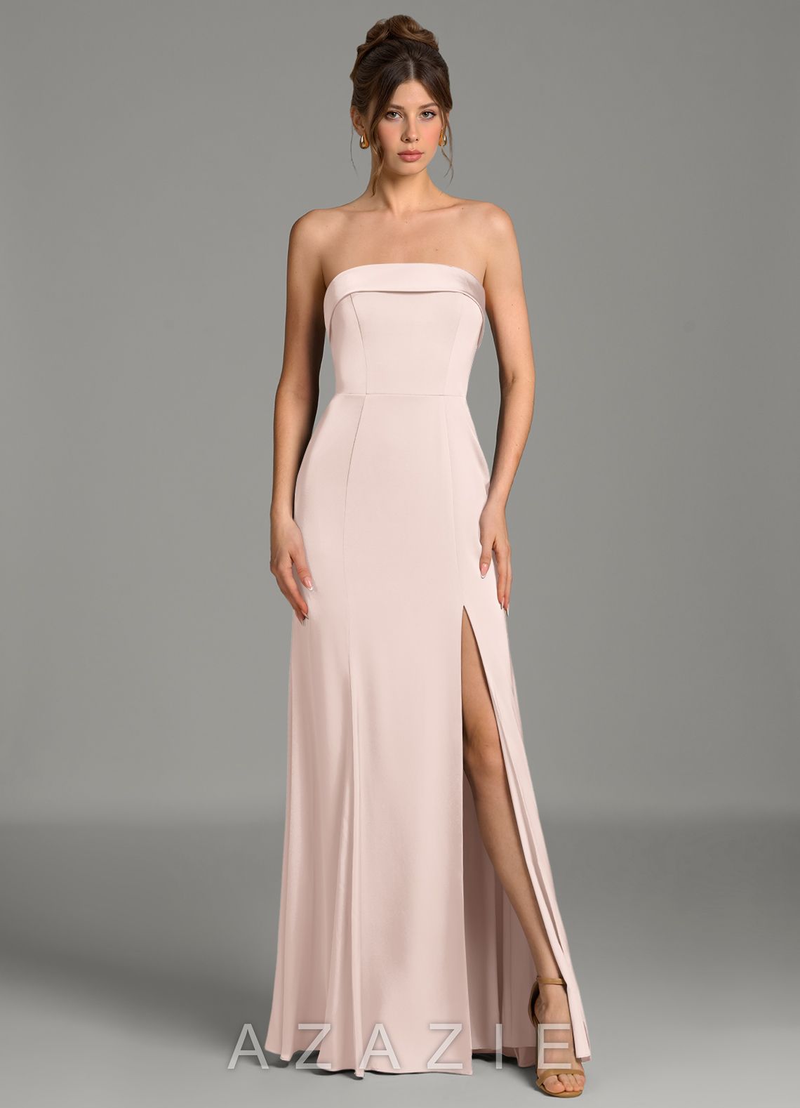 Azazie Helena Blushing Pink Mermaid Strapless Stretch Satin Dress blushing_pink