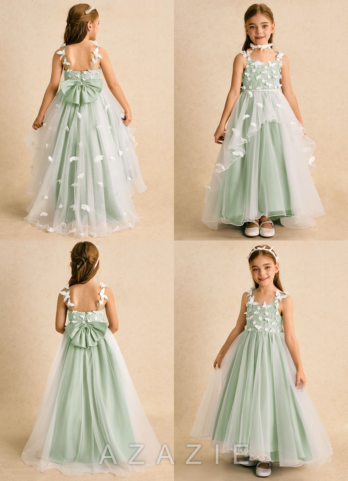 Azazie Darlina Ivory Dusty Sage Ball-Gown Lace Tulle Dress ivory/dusty_sage