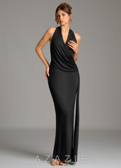 Azazie Nakia Black Sheath Pleated Premium Stretch Jersey Dress black