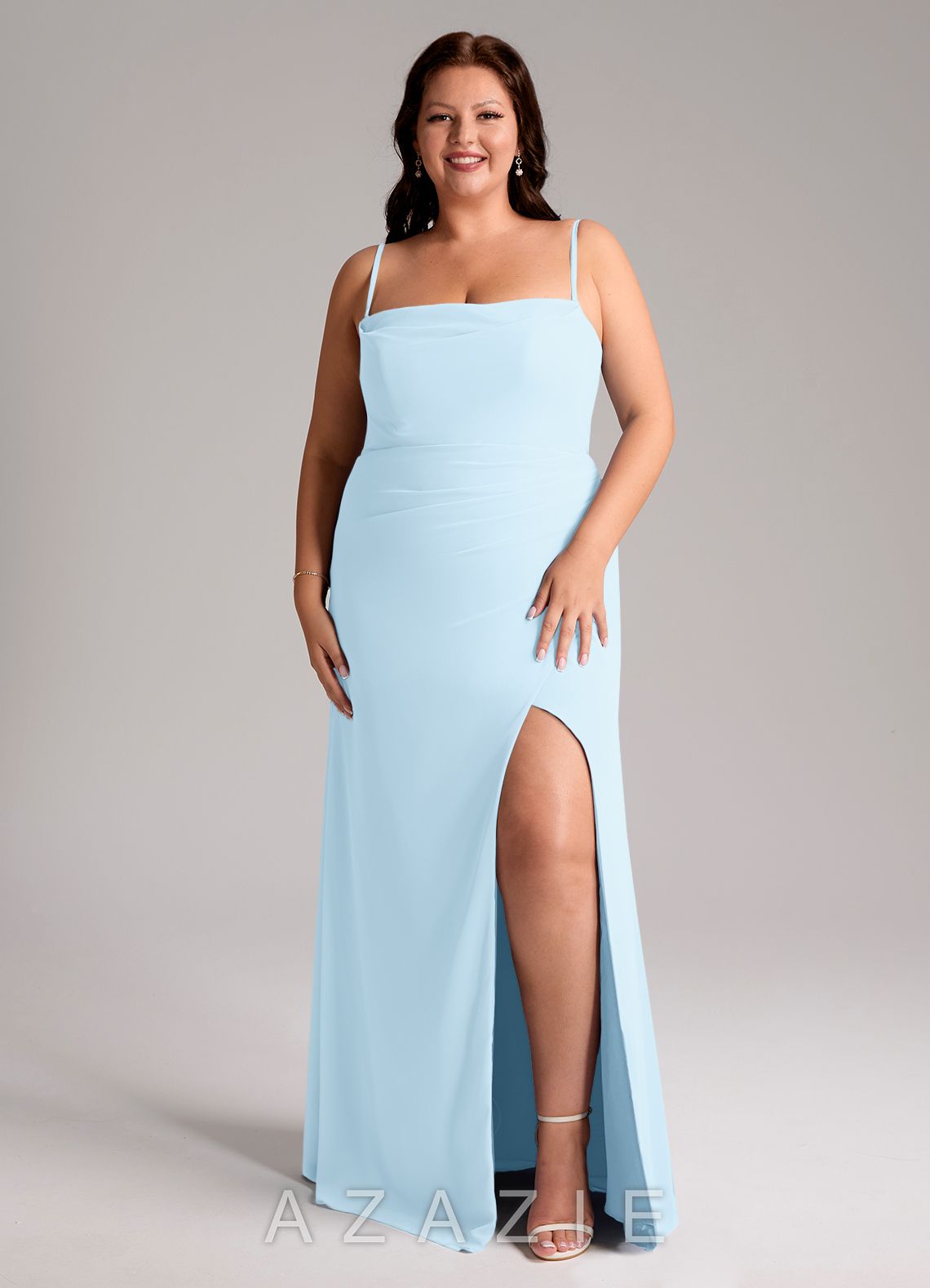 Azazie Leonis Sky Blue Sheath Strapless Chiffon Convertible Dress sky_blue