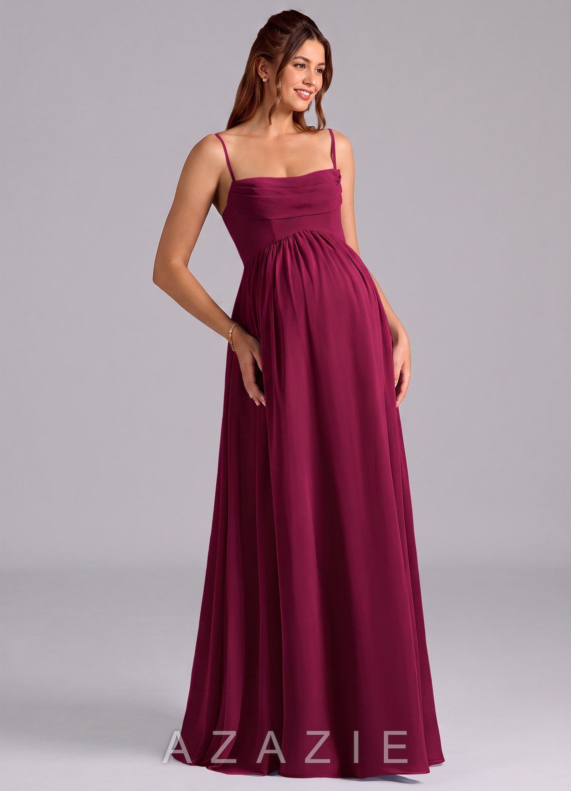 Azazie Saige A-Line Pleated Chiffon Floor-Length Dress burgundy
