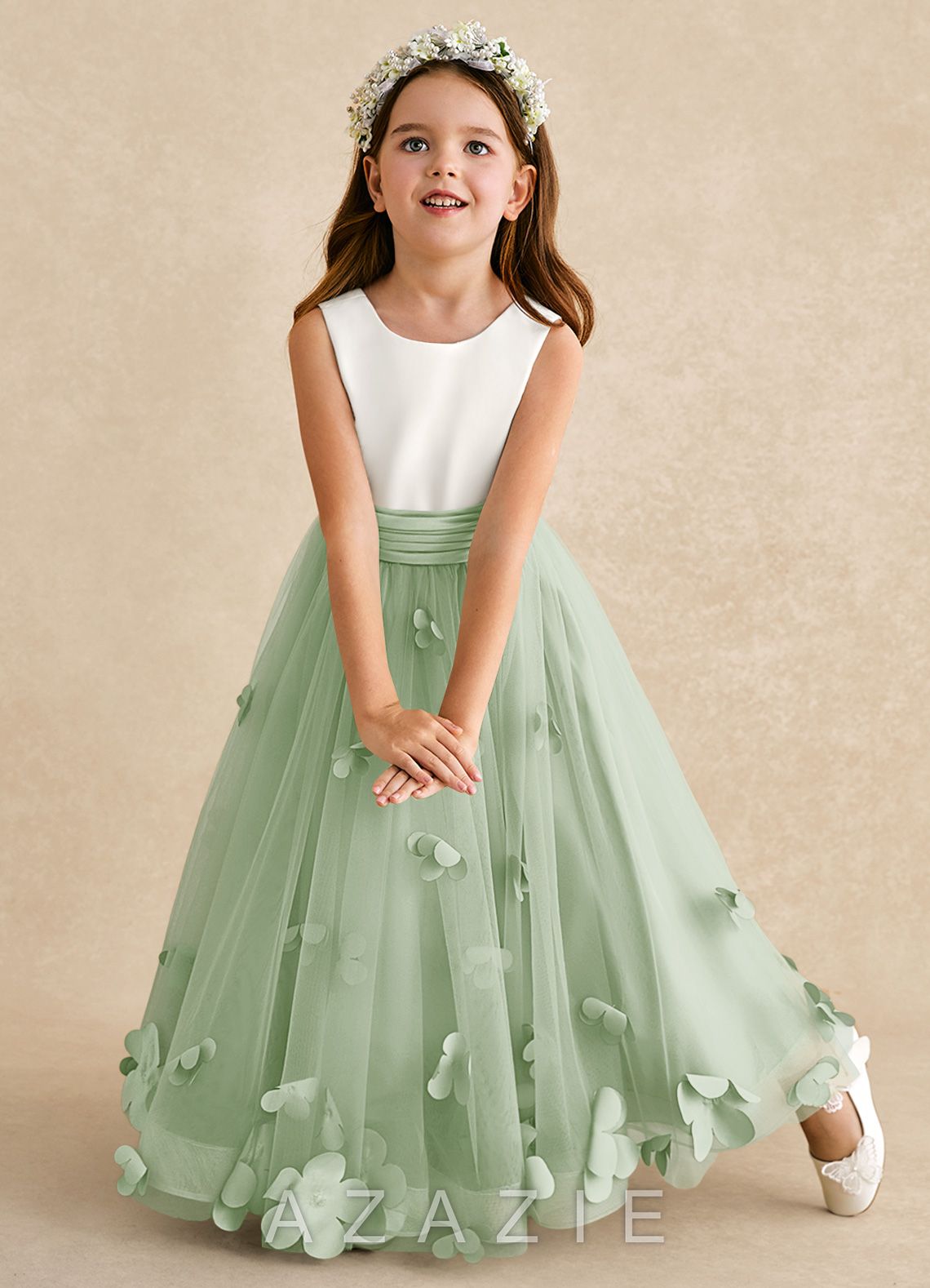 Azazie Vi Dusty Sage A-Line Sleeveless Tulle Dress dusty_sage