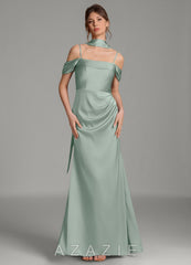 Azazie Wyatt Agave Mermaid Off the Shoulder Stretch Satin Dress agave