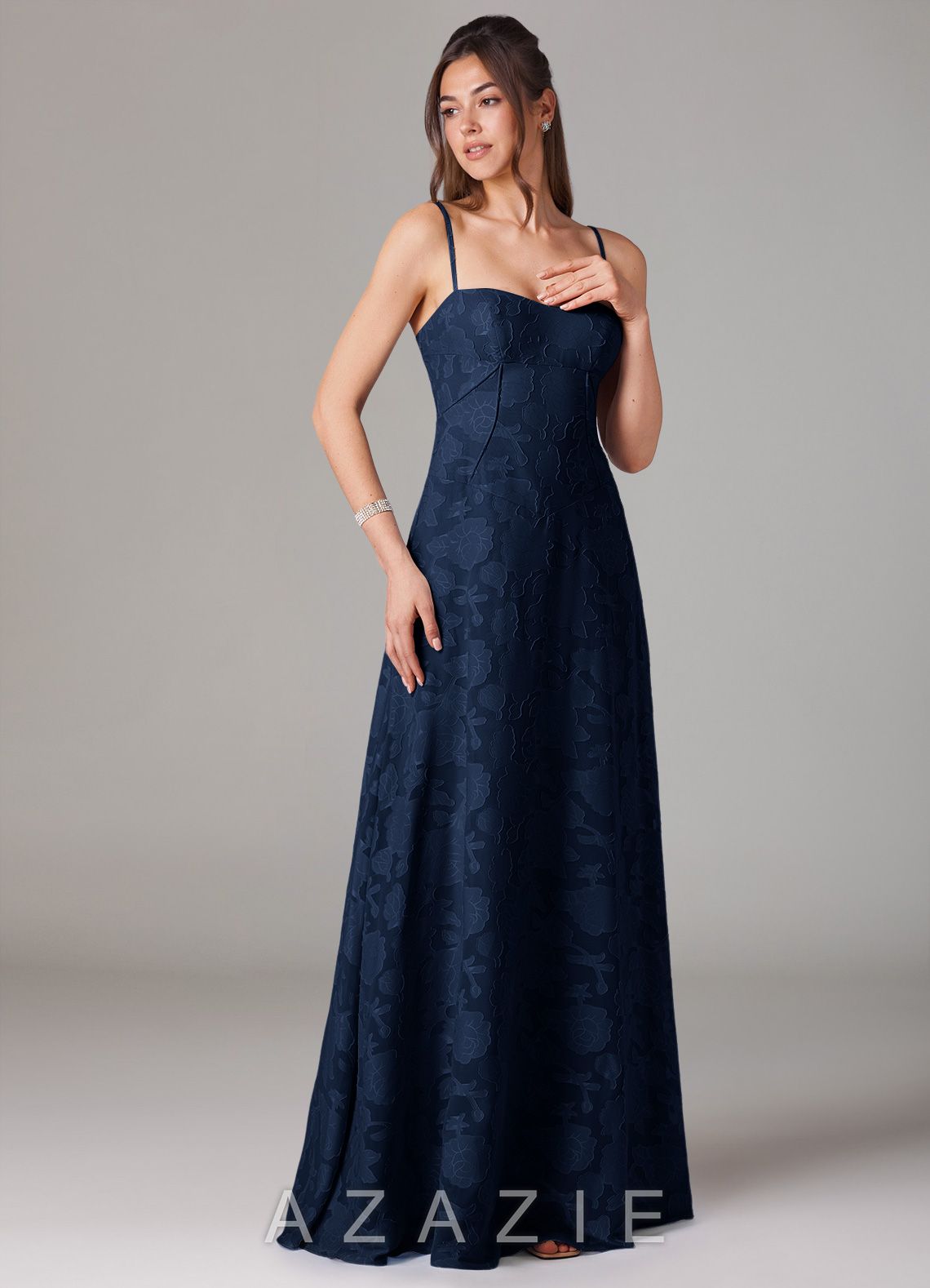 Azazie Valentine Dark Navy A-Line Sweetheart Neckline Floral Burnout Dress dark_navy