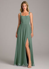 Azazie Rosaline Eucalyptus A-Line Side Slit Chiffon Dress eucalyptus