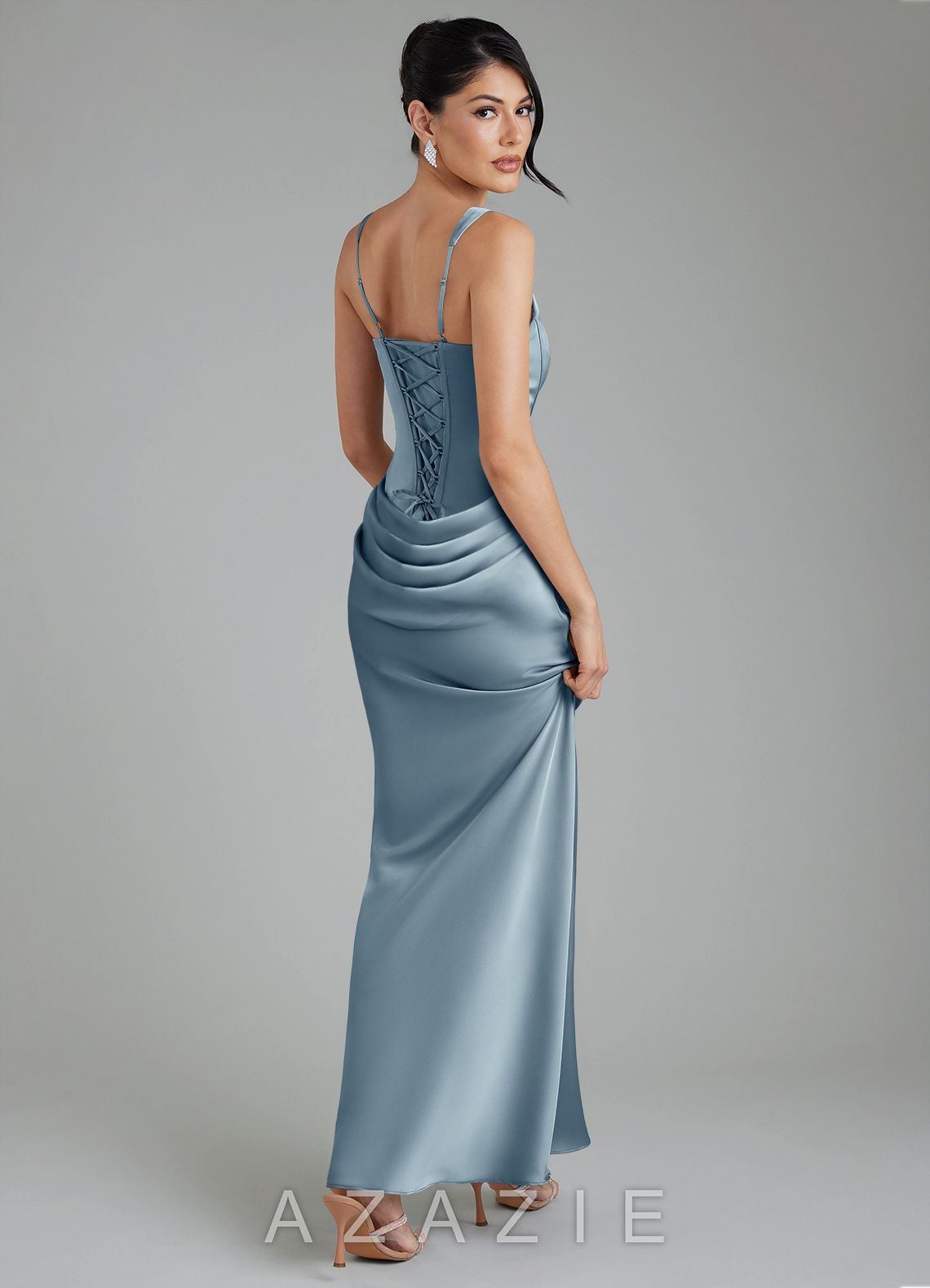 Azazie Etta Dusty Blue Mermaid Corset Stretch Satin Dress dusty_blue
