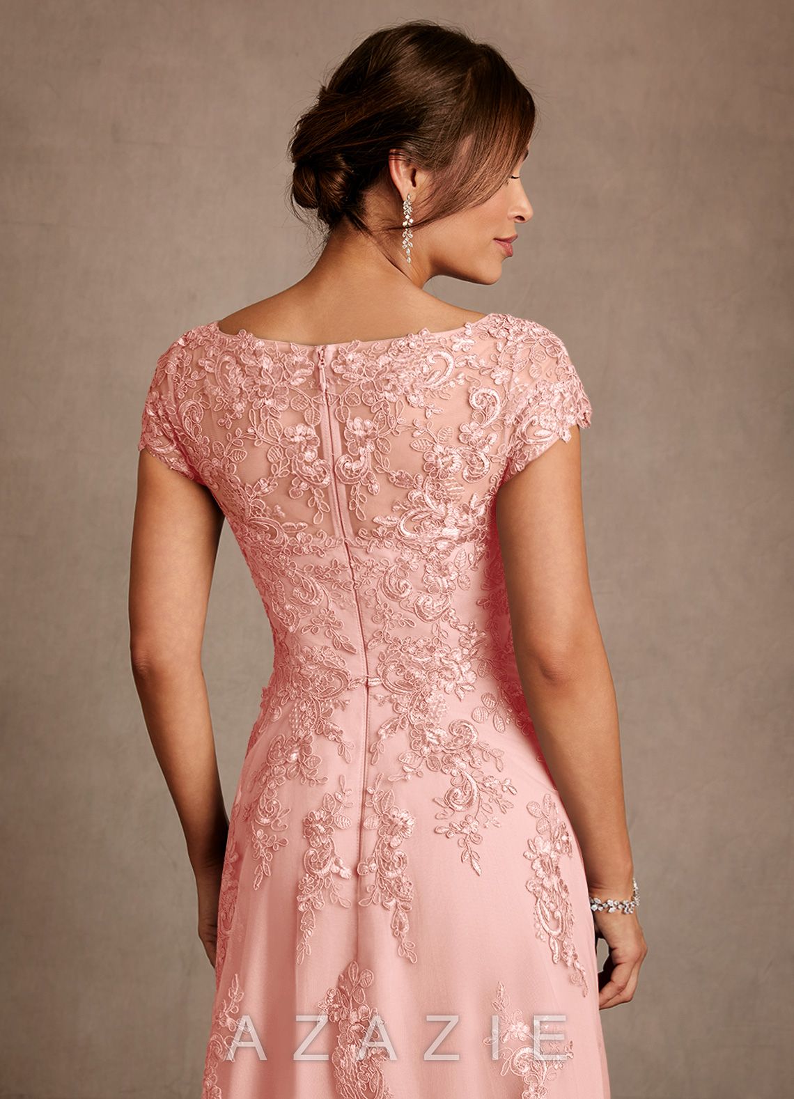 Azazie Jolanda Rosette A-Line Lace Dress rosette