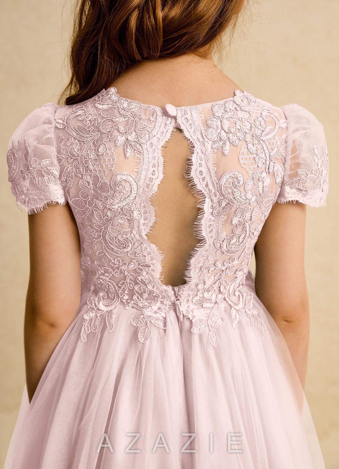 Azazie Puff Blushing Pink Ball-Gown Lace Tulle Dress blushing_pink