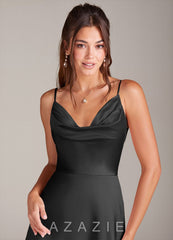 Azazie Sarella Black A-Line with Pockets Metallic Satin Dress black