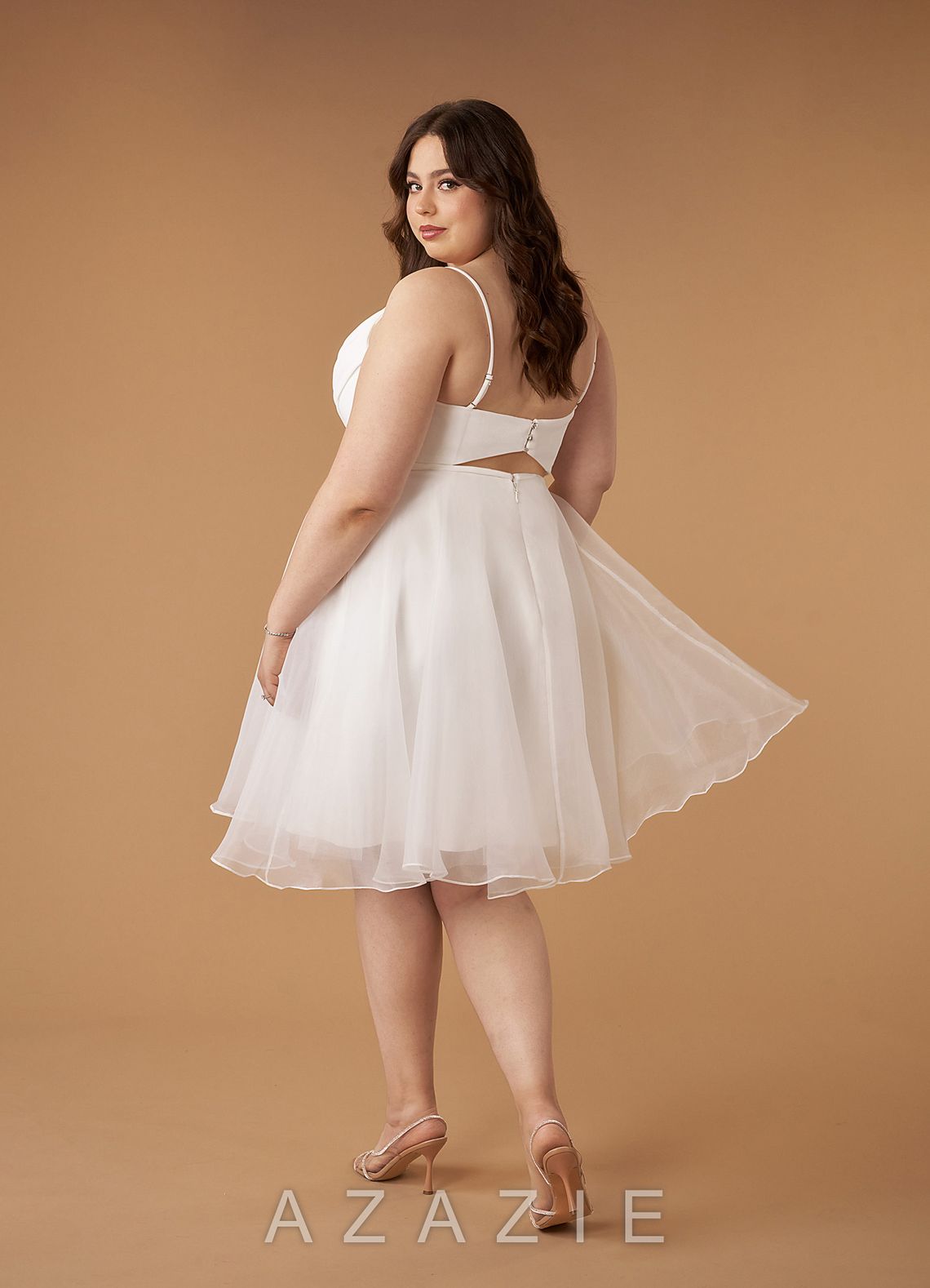 Azazie Ardea Wedding Dress Diamond White A-Line V-Neck Pleated Stretch Crepe Dress diamond_white