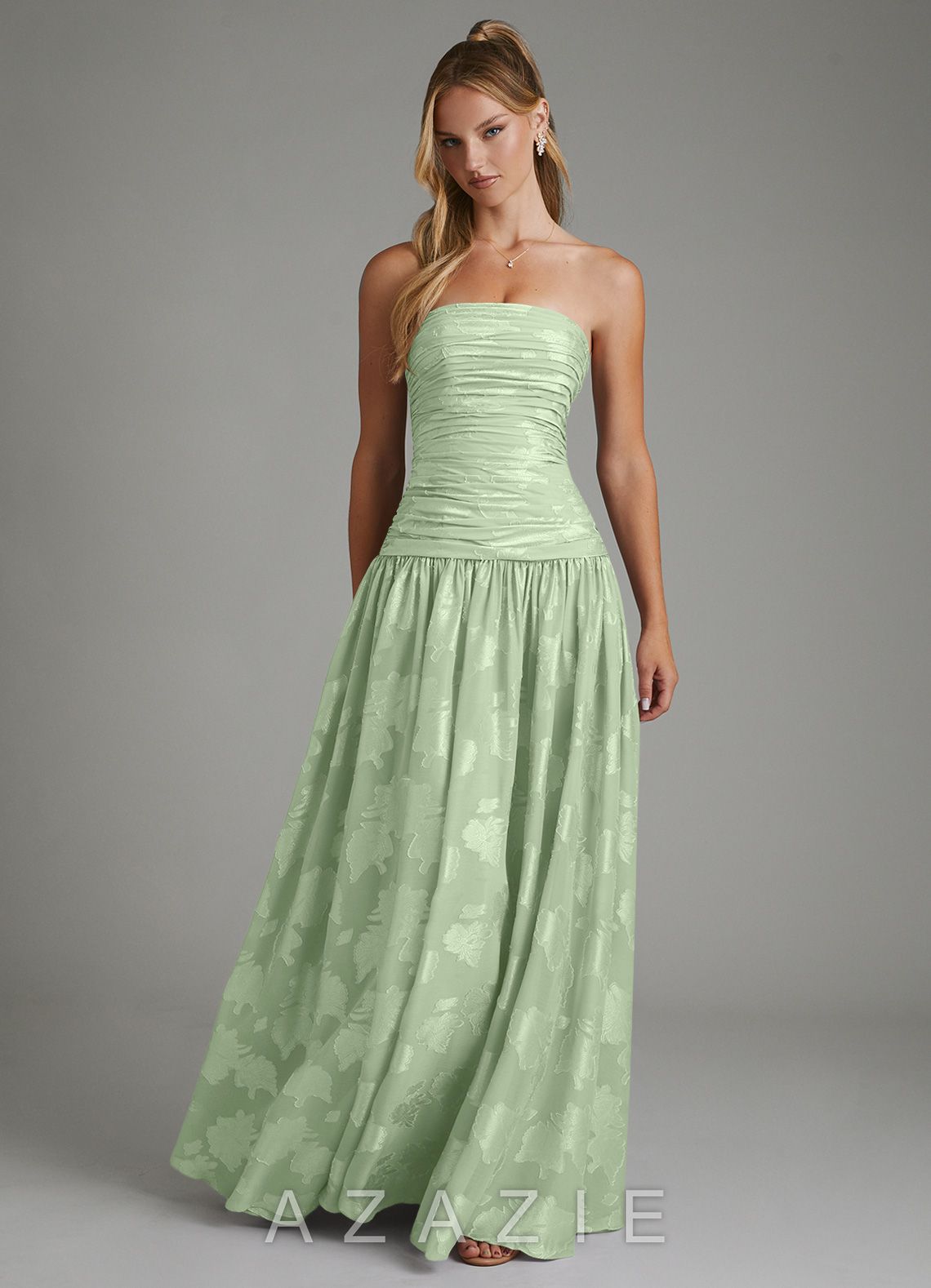 Azazie Remy Dusty Sage A-Line Strapless Floral Jacquard Burnout Dress