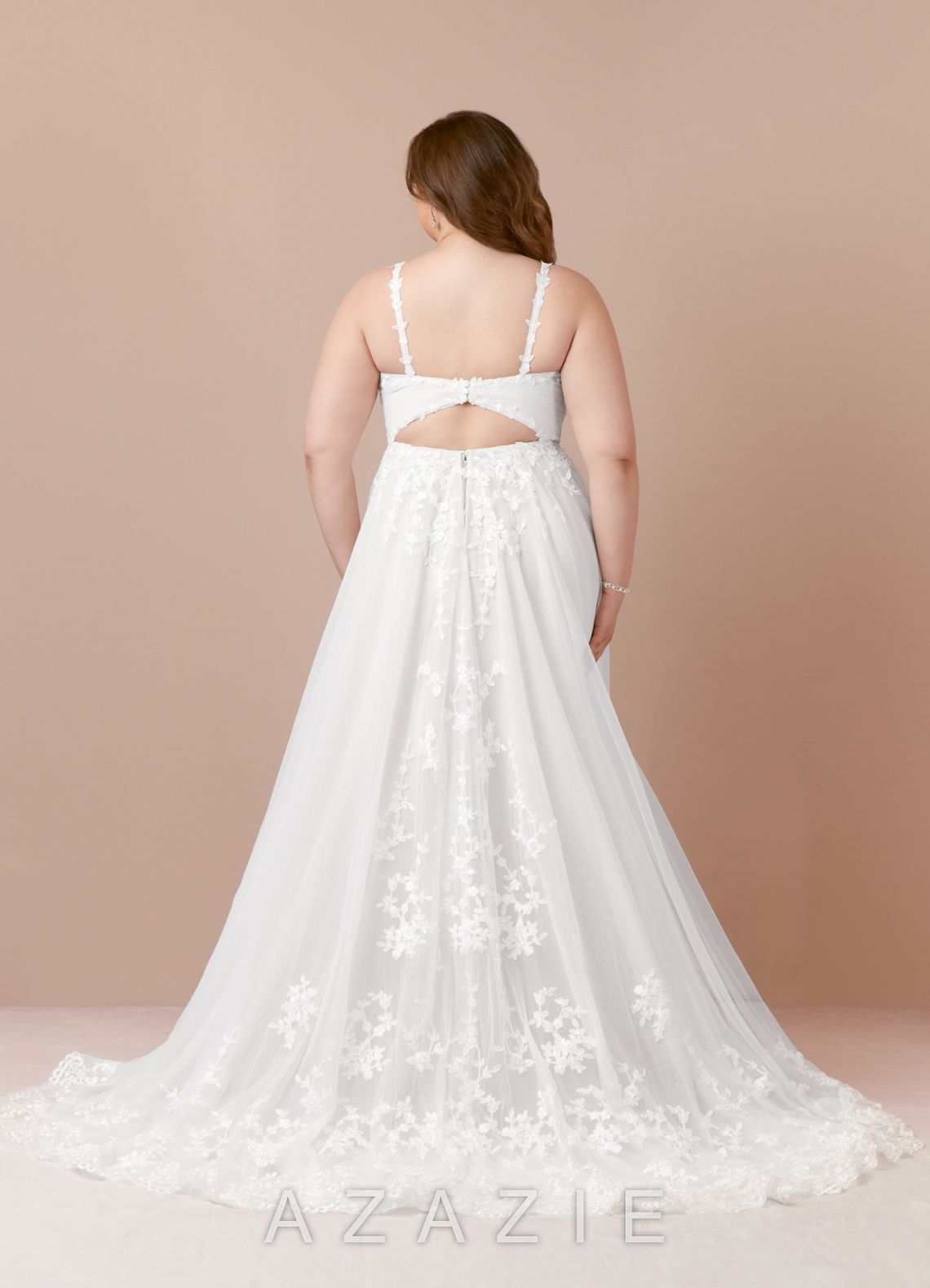 Azazie Devi Wedding Dress Diamond White A-Line V-Neck Lace Tulle Dress diamond_white