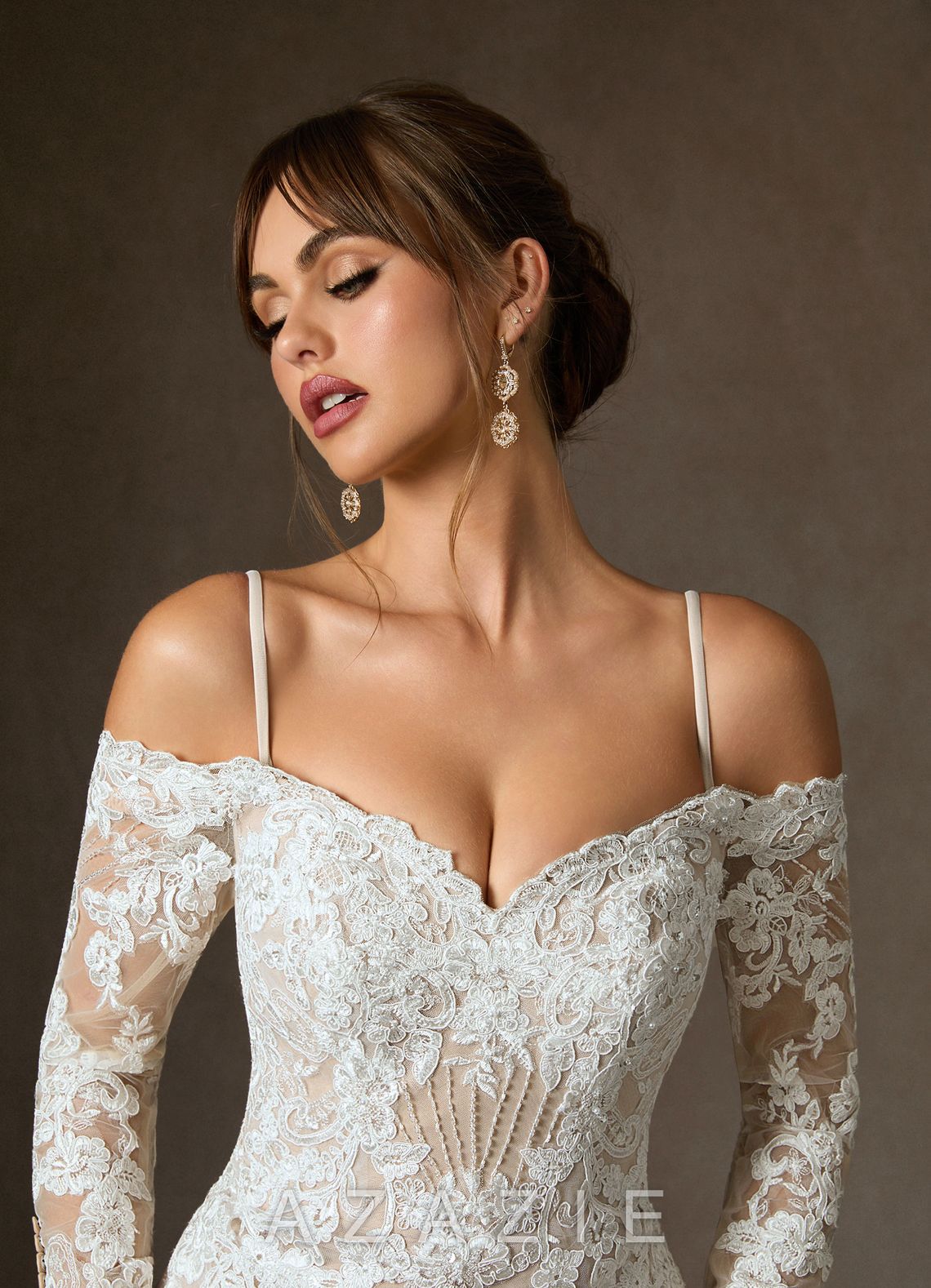 Azazie Empiria Wedding Dress Diamond White Champagne Mermaid Sequins Tulle Dress diamond_white/champagne