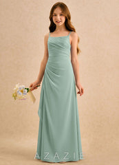 Azazie Cannoli Girls Formal Agave A-Line Pleated Chiffon Dress agave