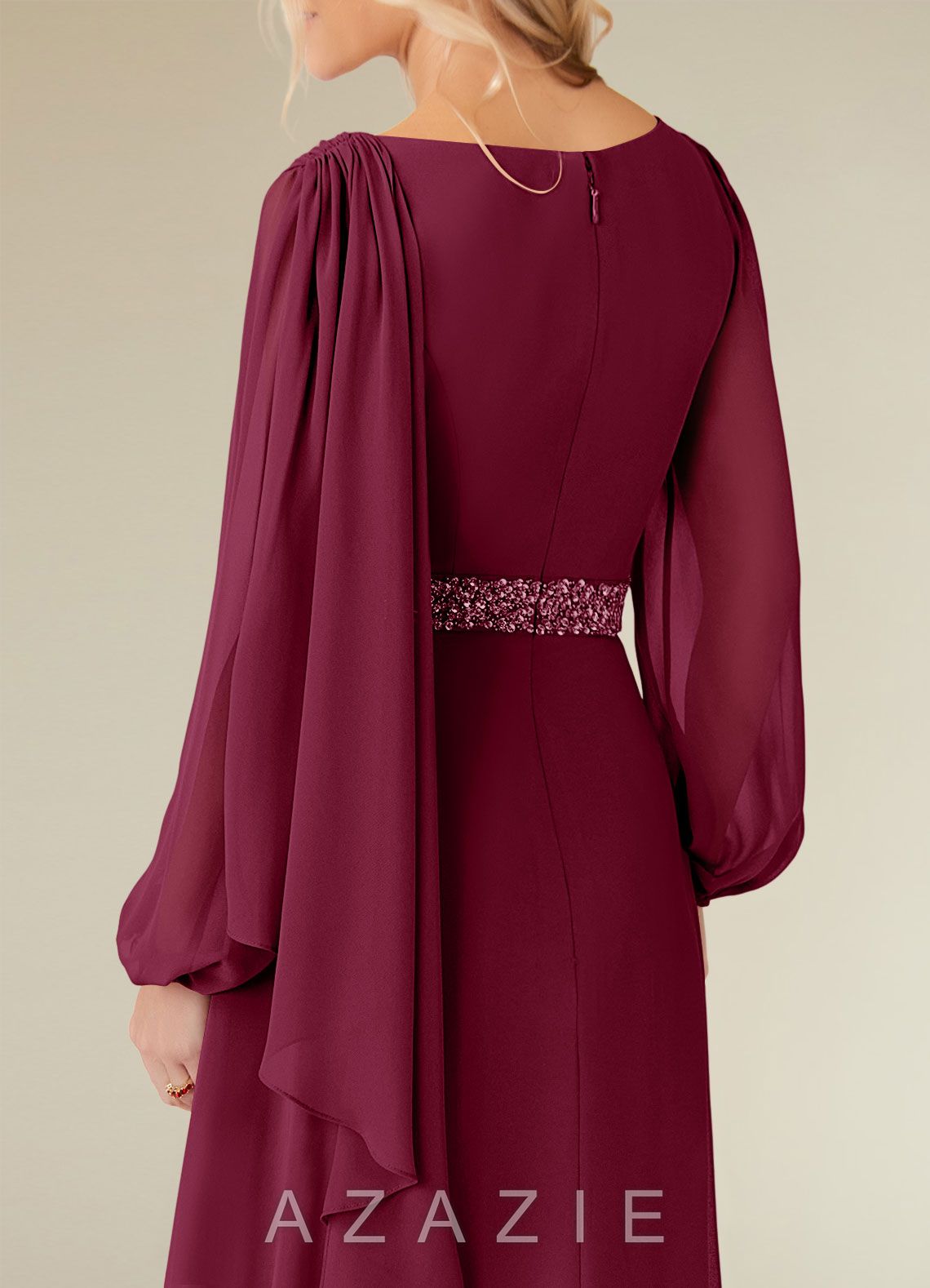 Azazie Priyanka Mulberry A-Line Boatneck Pleated Chiffon Dress mulberry