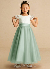 Azazie Pookie Agave A-Line Lace Tulle Dress agave