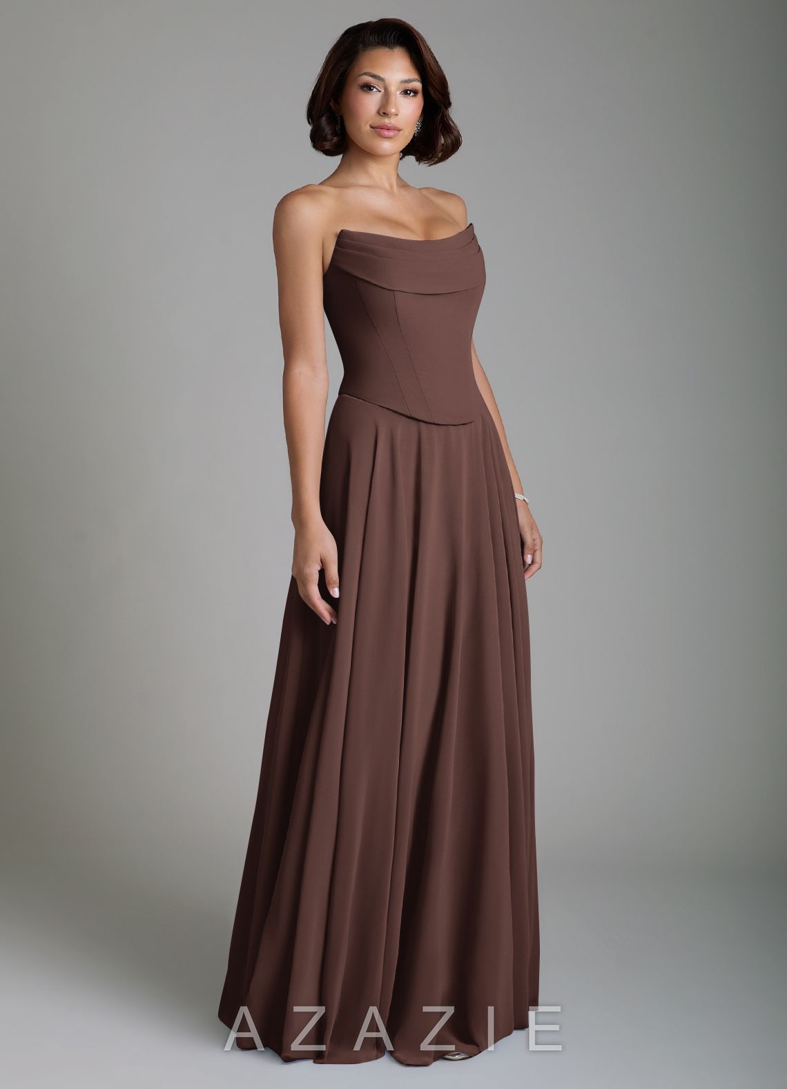Azazie Ira Ganache A-Line Corset Chiffon Dress ganache