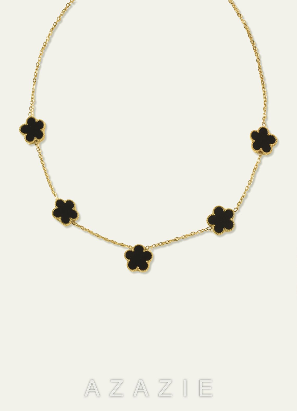 18K Gold Plated Stainless Steel Five-Leaf Clover Charm Necklace  black