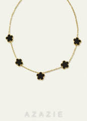 18K Gold Plated Stainless Steel Five-Leaf Clover Charm Necklace  black