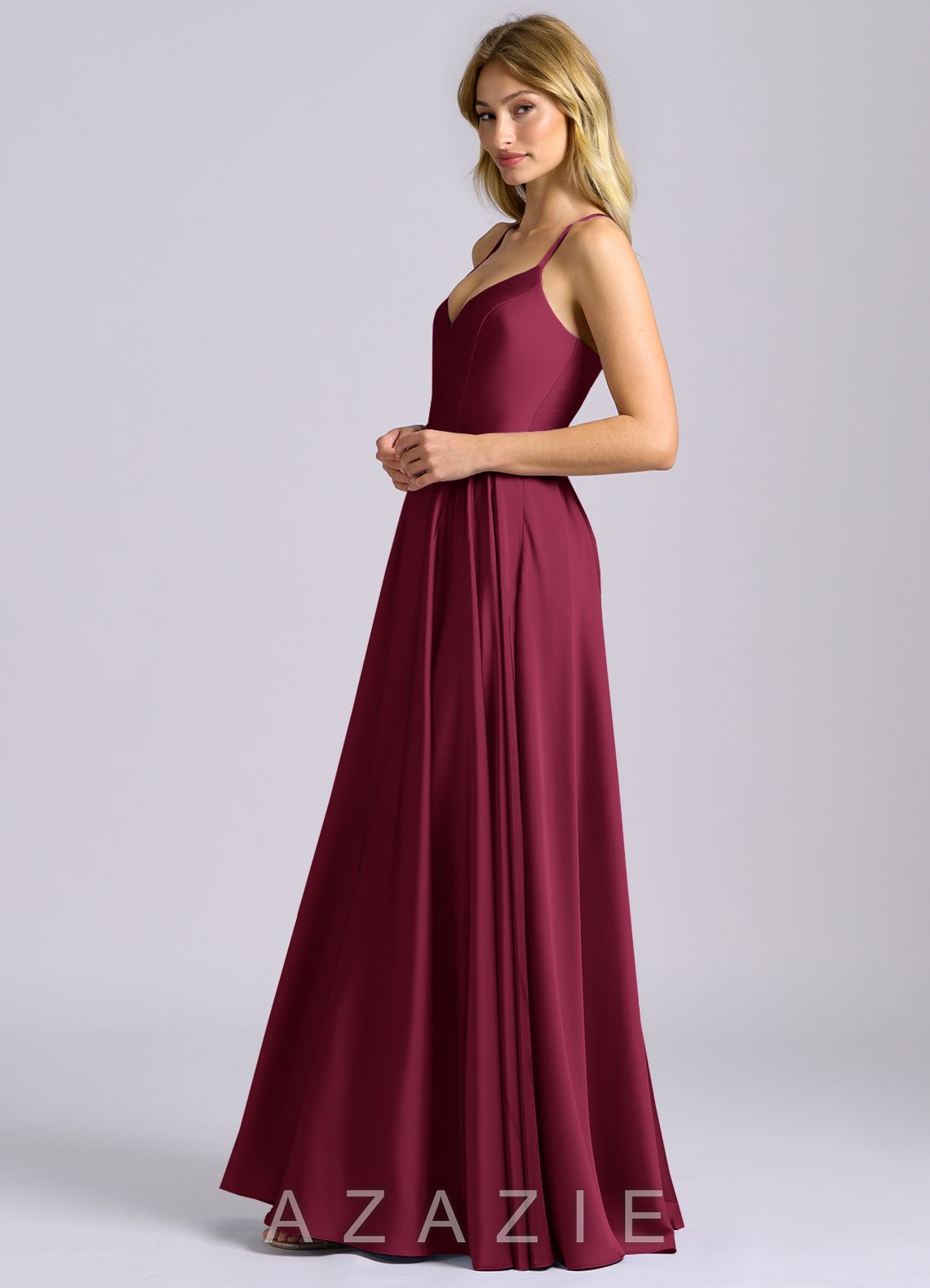 Azazie Truce Burgundy A-Line Stretch Satin Dress burgundy