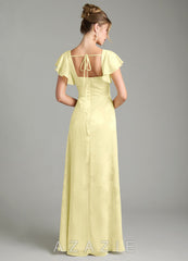 Azazie Bondi Lemon Sorbet A-Line Ruched Floral Jacquard Burnout Dress lemon_sorbet