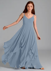 Azazie Karan Junior Dusty Blue A-Line Chiffon Dress