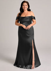Azazie Saige Black Sheath Off the Shoulder Metallic Satin Convertible Dress black