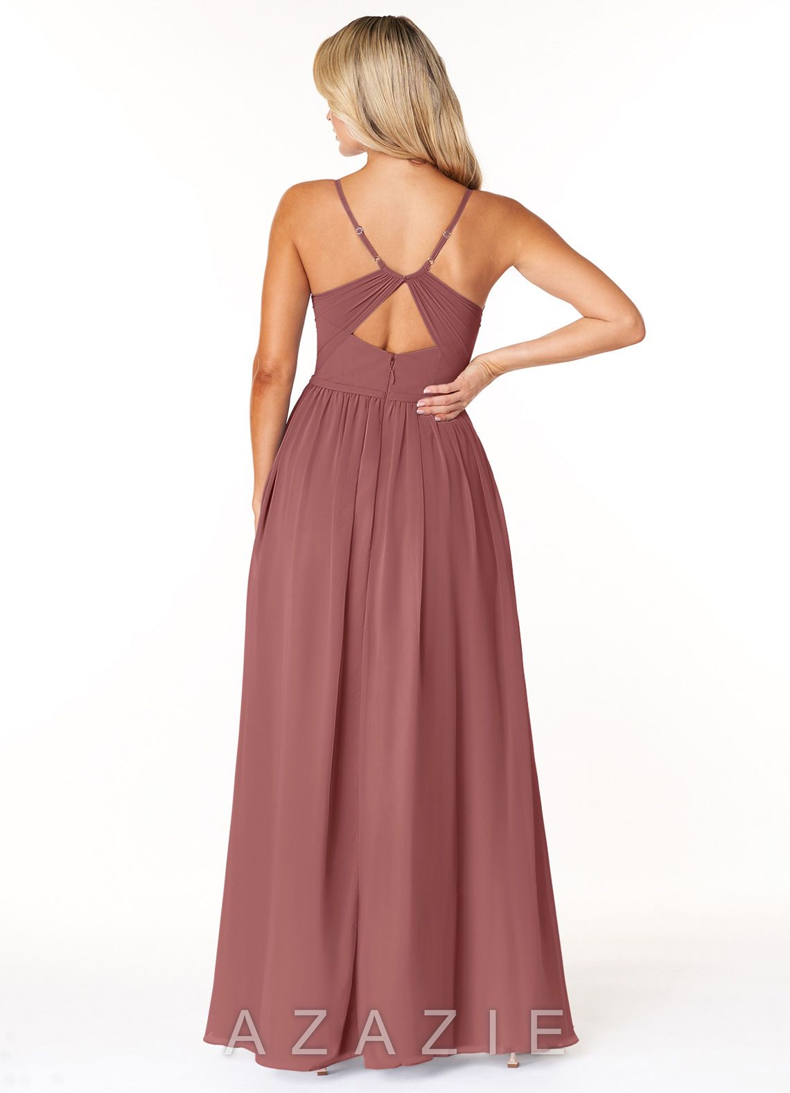 Azazie Dominic Amethyst A-Line V-Neck Pleated Chiffon Dress amethyst