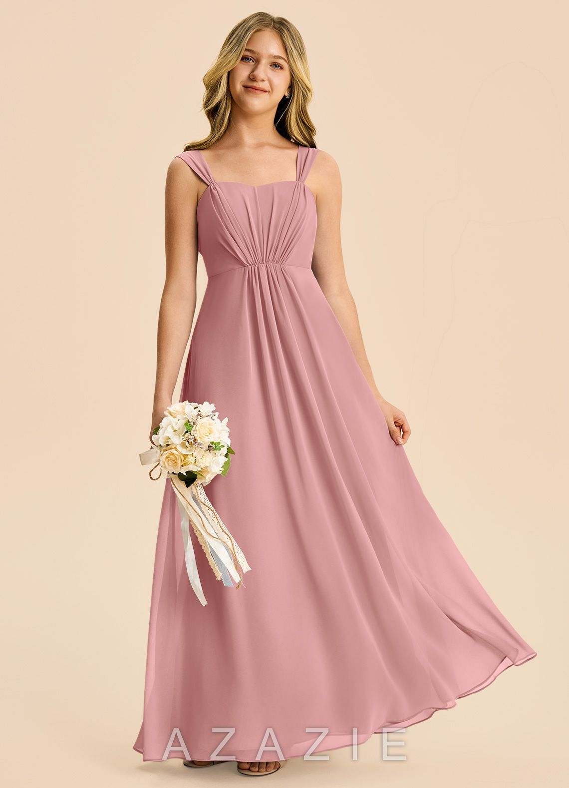 Azazie Elsie Junior Dusty Rose A-Line Sweetheart Neckline Chiffon Dress