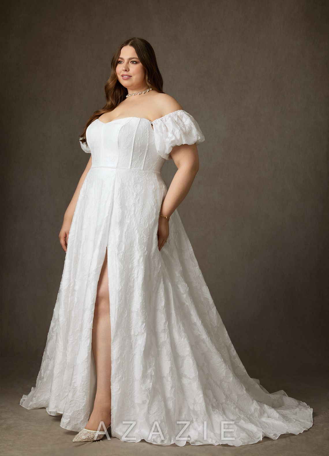 Azazie Gladiola Diamond White Ball-Gown Sweetheart Neckline Floral Burnout Jacquard Dress diamond_white