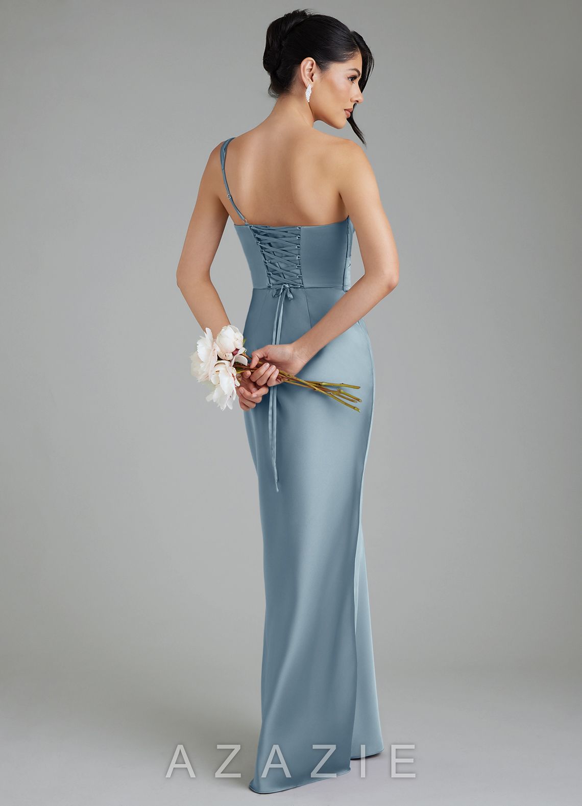 Azazie Sabrina Dusty Blue Mermaid Corset Stretch Satin Dress dusty_blue