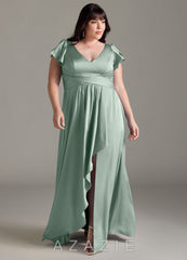 Azazie Omari Agave A-Line Stretch Satin Dress agave