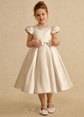 Azazie Pearl Champagne Ball-Gown Pleated Matte Satin Dress