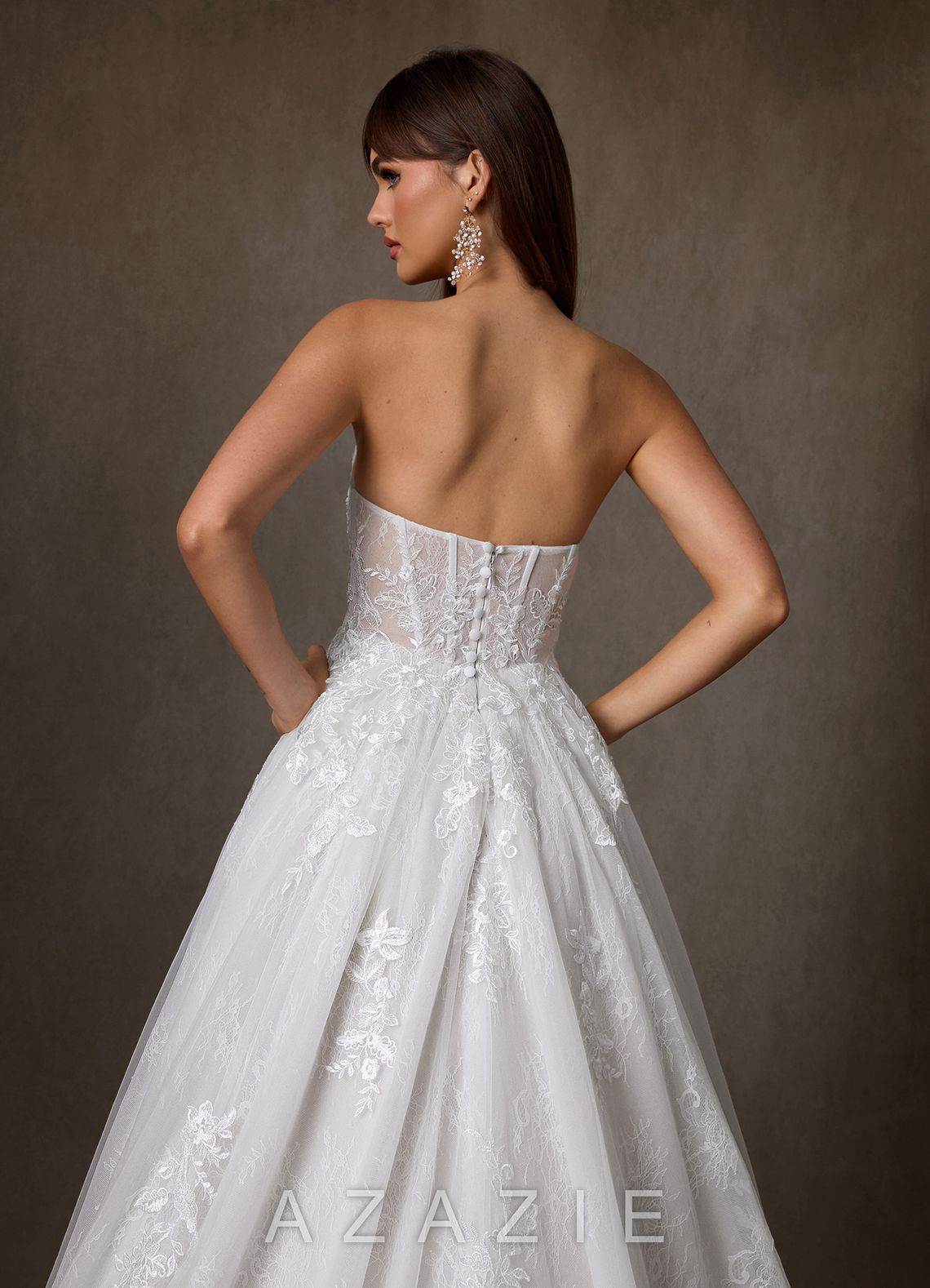 Azazie Elowyn Diamond White Ball-Gown Strapless Lace Dress diamond_white
