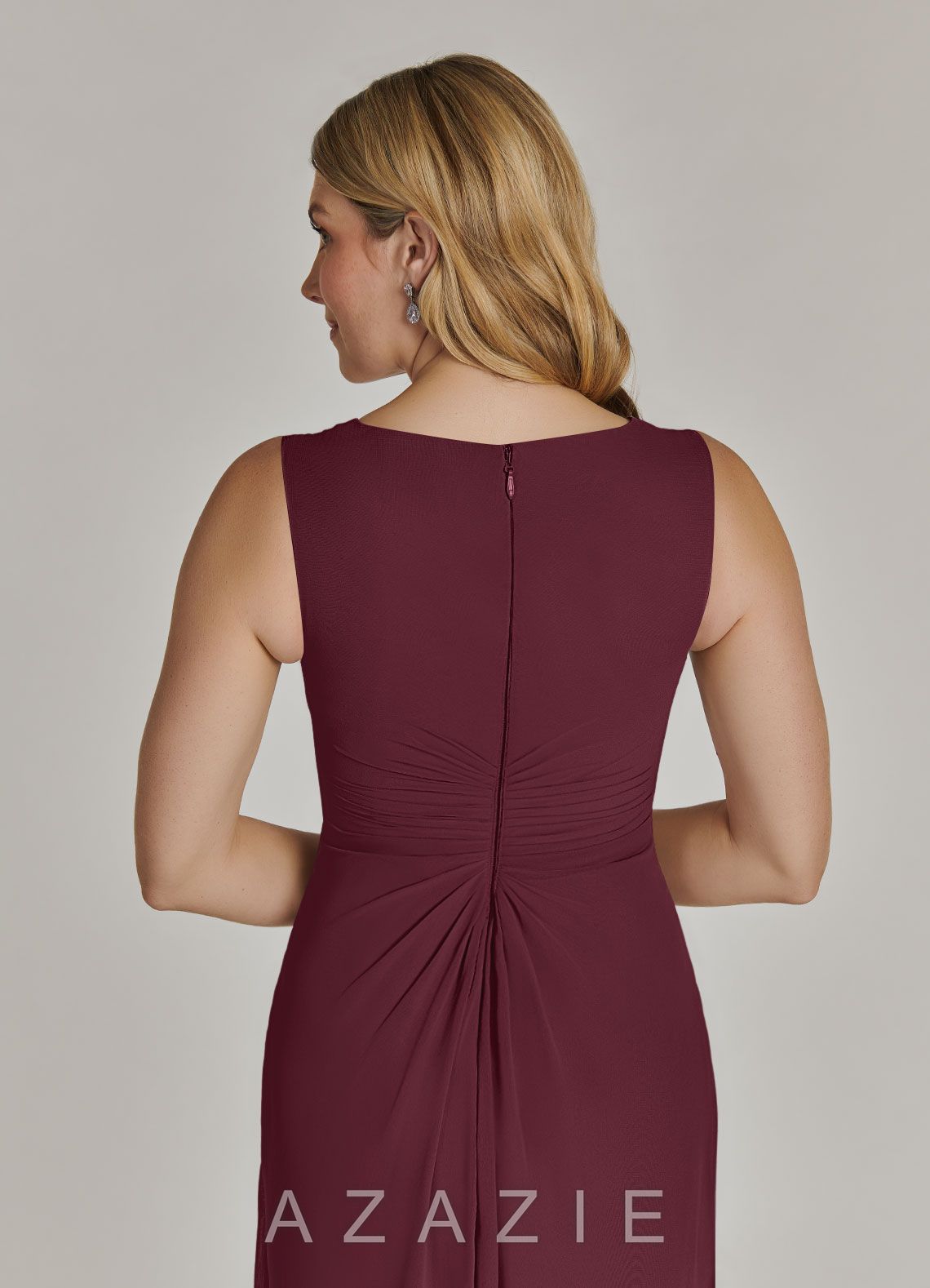 Azazie Manuella Cabernet A-Line V-Neck Pleated Chiffon Dress cabernet