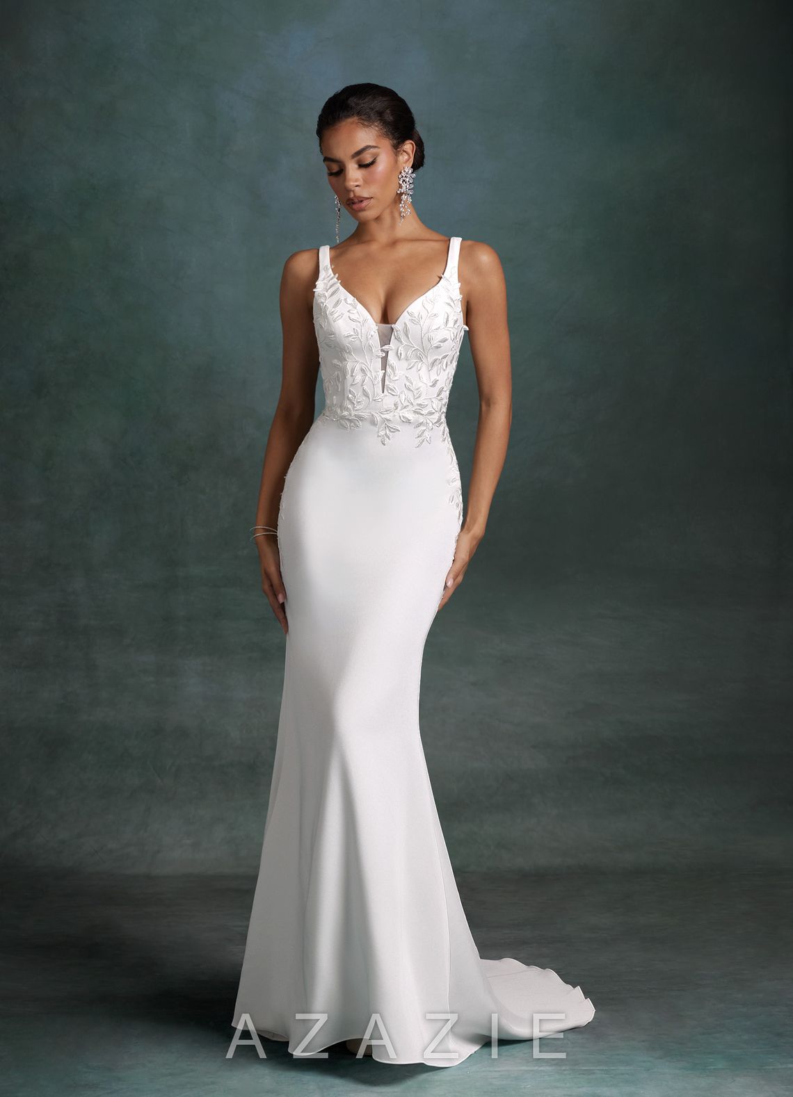 Azazie Sabrina Diamond White Mermaid Crepe Back Satin Dress diamond_white