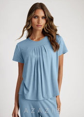 Bamboo Fiber Pleated T-Shirt and Pants Pajama Set  sky_blue