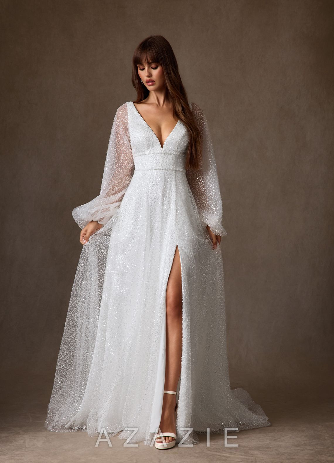 Azazie Gaia Wedding Dress Diamond White A-Line V-Neck Beading Dress diamond_white