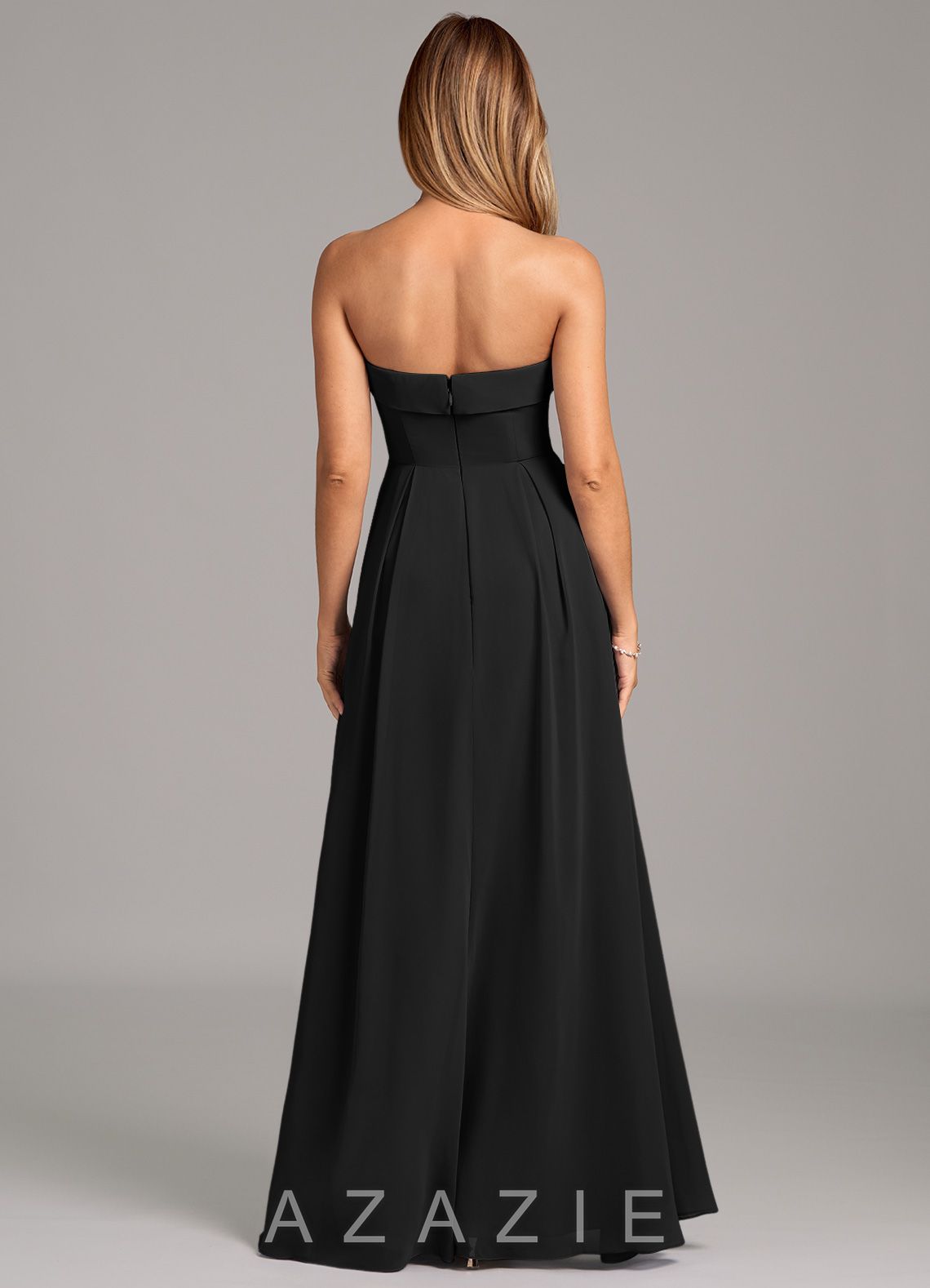Azazie Lucienne Black A-Line Strapless Chiffon Convertible Dress black