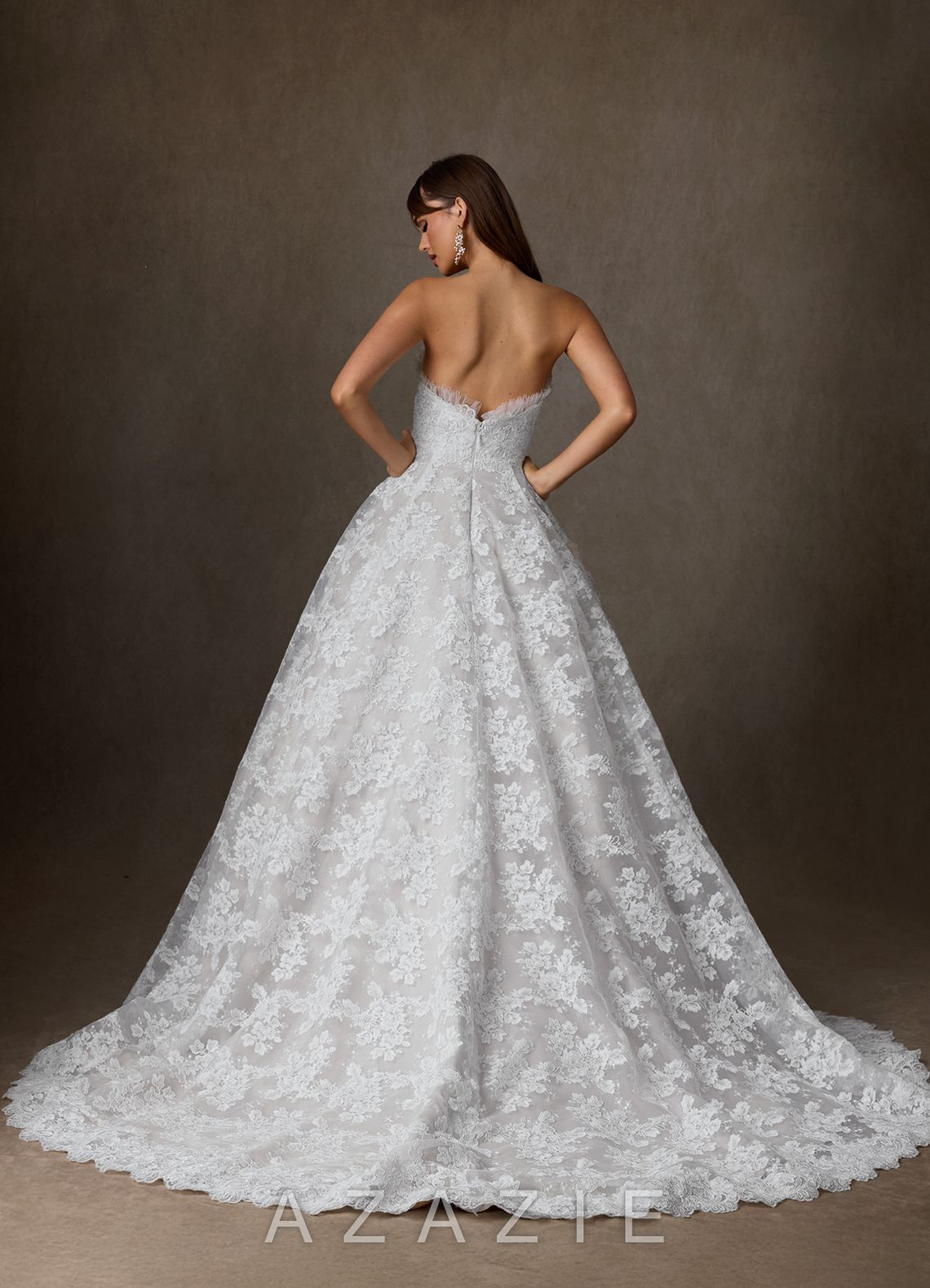Azazie Hinata Diamond White Ball-Gown Strapless Lace Dress diamond_white