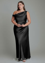 Azazie Emerson Black Mermaid Off the Shoulder Metallic Satin Dress black