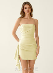 Bellaemira Lemon Sorbet Ruffles Satin Mini Dress