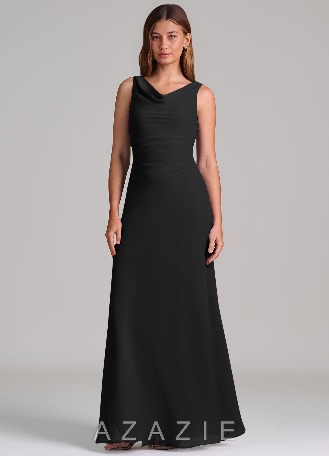 Azazie Nerine Black A-Line Pleated Chiffon Dress black