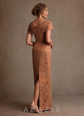 Azazie Atkins Caramel Cocoa Column Off the Shoulder Floral Jacquard Dress caramel_cocoa