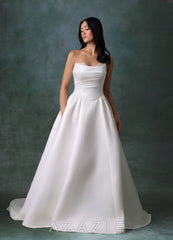 Azazie Melinda Diamond White Ball-Gown Strapless Satin Dress