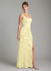 Azazie Veronica Lemon Sorbet Mermaid Pleated Floral Jacquard Burnout Dress lemon_sorbet