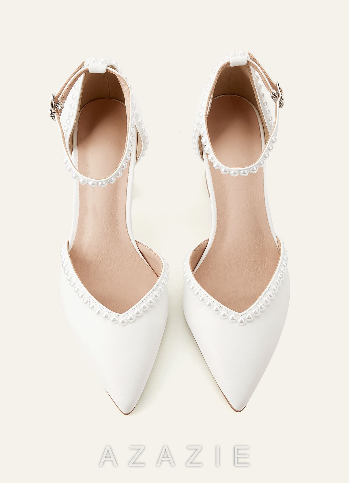 Pearl Embellished Chunky Block Heel Pumps Closed Toe Wedding Shoes  diamond_white