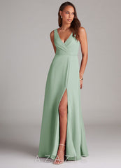 Azazie Nelly Agave A-Line Pleated Chiffon Dress