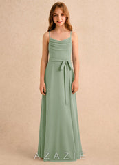 Azazie Jasslyn Girls Formal Dusty Sage A-Line Pleated Chiffon Dress dusty_sage