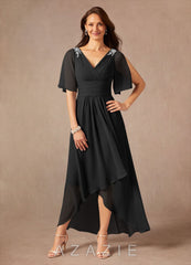 Azazie Pascual Black A-Line Pleated Chiffon Dress